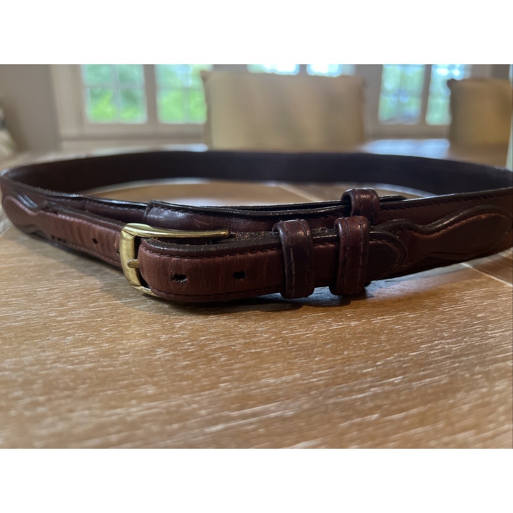 Lands' End Brown Leather Men's Belt with Brass Buckle